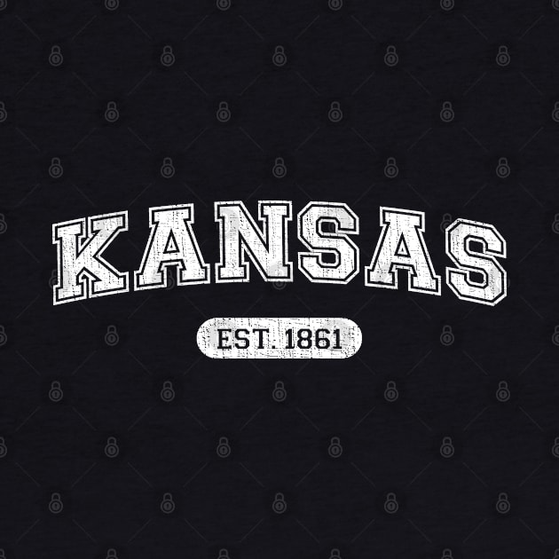 Classic College-Style Kansas 1861 Distressed University Design by Webdango